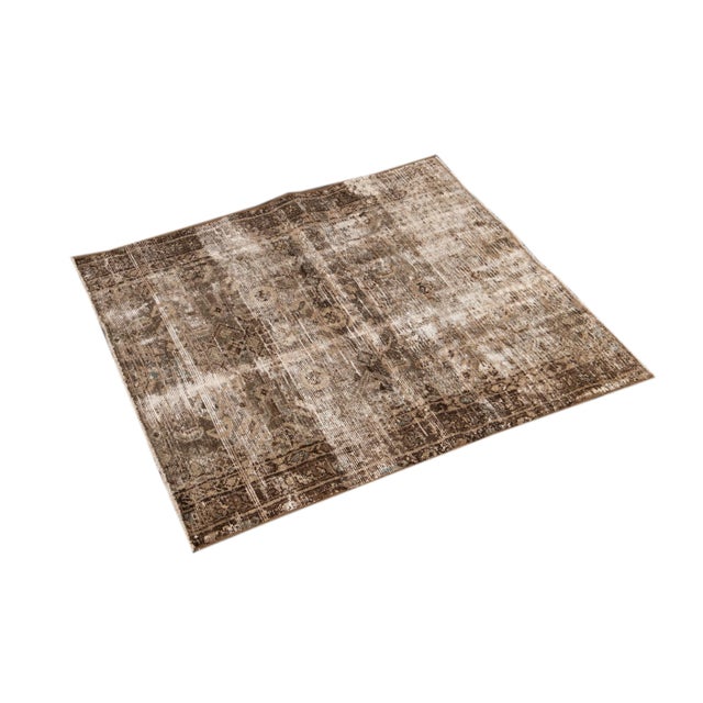 Early 20th Century Early 20th Century Vintage Distressed Square Wool Rug For Sale - Image 5 of 7