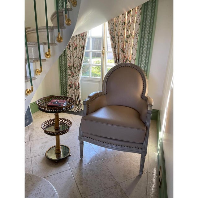 Wood Vintage Louis XVI Style Leather Armchair by Jean-Rémy Couradette, France, 2001 For Sale - Image 7 of 9