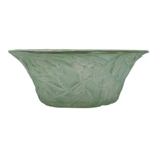 Antique Consolidated Glass in Green Wash With Olive Branch Design Bowl For Sale
