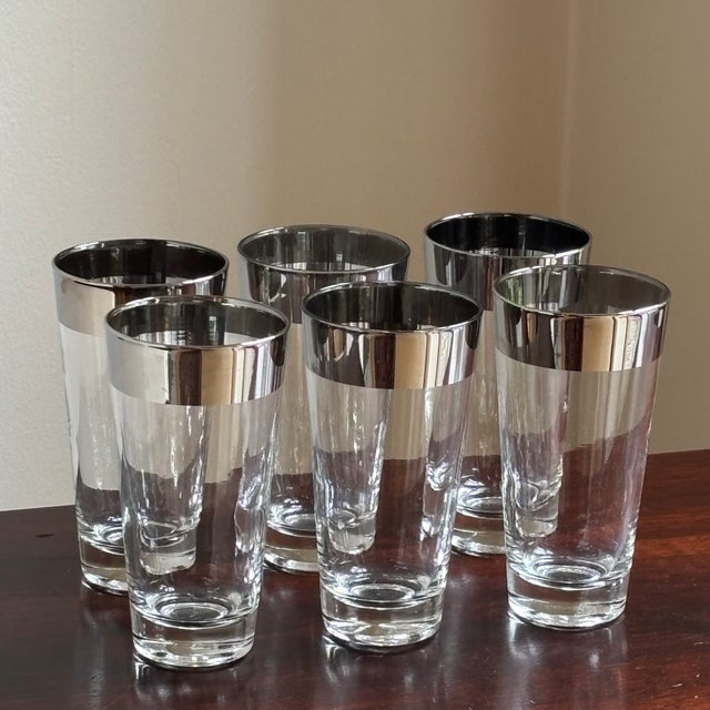 Glass MCM Dorothy Thorpe-Style Platinum Rimmed Tumblers — Set of 6 For Sale - Image 7 of 13