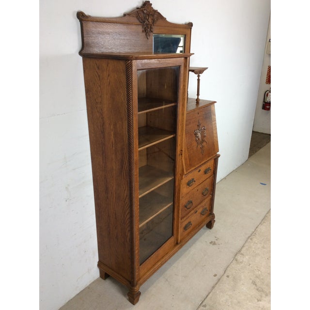 Antique Oak Side by Side With Drop Front Writing Desk and Adjustable Shelves For Sale - Image 4 of 18