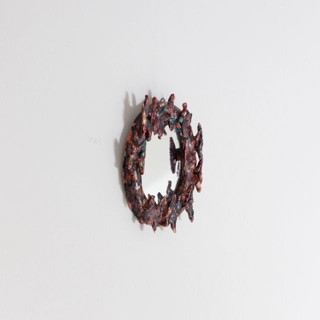 Wall Mirror with Red Ceramic Frame, 1960s For Sale - Image 9 of 9