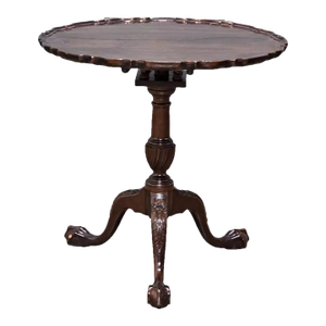 1990s Stickley Carved Chippendale Mahogany Pie Crust Tilt Top Table Claw and Ball Feet