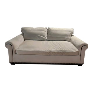Classic White Velvet Sofa With Nailhead Trim – 83.5” Traditional Couch For Sale