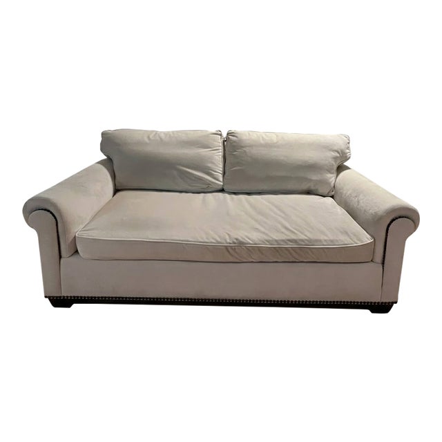 Classic White Velvet Sofa With Nailhead Trim – 83.5” Traditional Couch For Sale