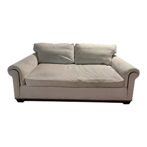 Classic White Velvet Sofa With Nailhead Trim – 83.5” Traditional Couch