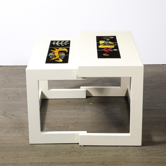 Pair of Documented Off White & Inset Tile Vladimir Kagan Nested Side Tables For Sale - Image 9 of 18