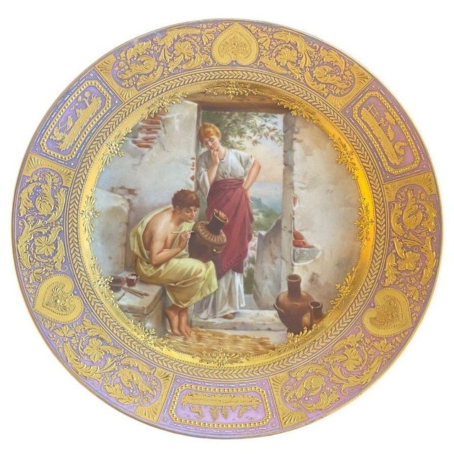Ceramic Set of 6 Royal Vienna Porcelain Plates W/ Hand-Painted Scenes. Late 19th Century For Sale - Image 7 of 11