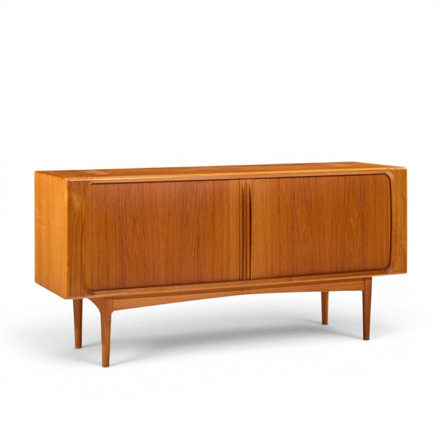 Bernhard Pedersen Mid Century Danish Teak Tambour Credenza and Hutch The credenza measures: 65 wide x 19.75 deep x 31.5...
