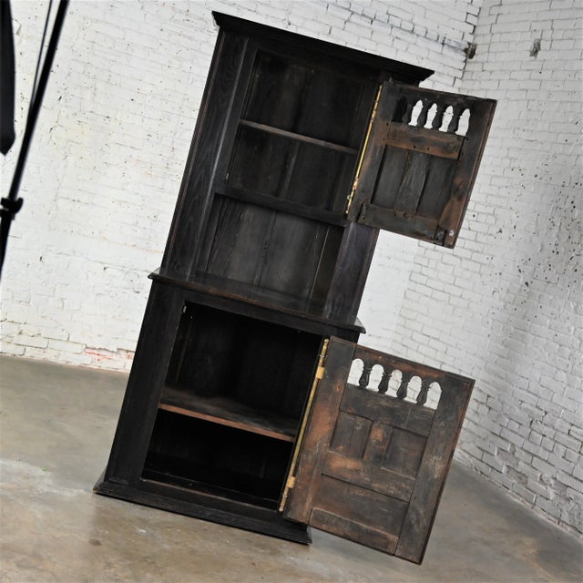 Vintage Spanish Colonial Revival Style Oak Cupboard Hutch Cabinet or Dry Bar Hand Carved For Sale - Image 4 of 12