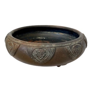 Rare Vintage Japanese Ikebana Planter/ Flowers Footed Hand-Made Pottery Bowl 10” For Sale