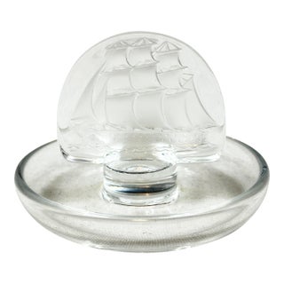 Vintage Signed Lalique Ship Ring Dish For Sale