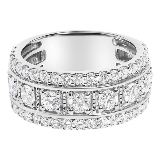 .925 Sterling Silver 2.0 Cttw Lab Grown Diamond Three-Row Pavé Band Ring - Size 7 For Sale