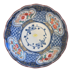 Japanese Authentic Arita Ware Porcelain Scalloped Floral Bowl - Imari Style