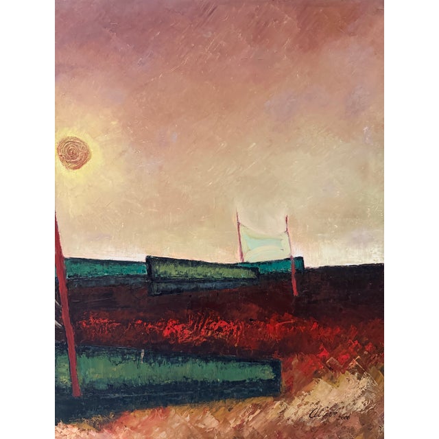 Mid-Century Modern Vintage Modernist Landscape Painting - Signed For Sale - Image 3 of 11