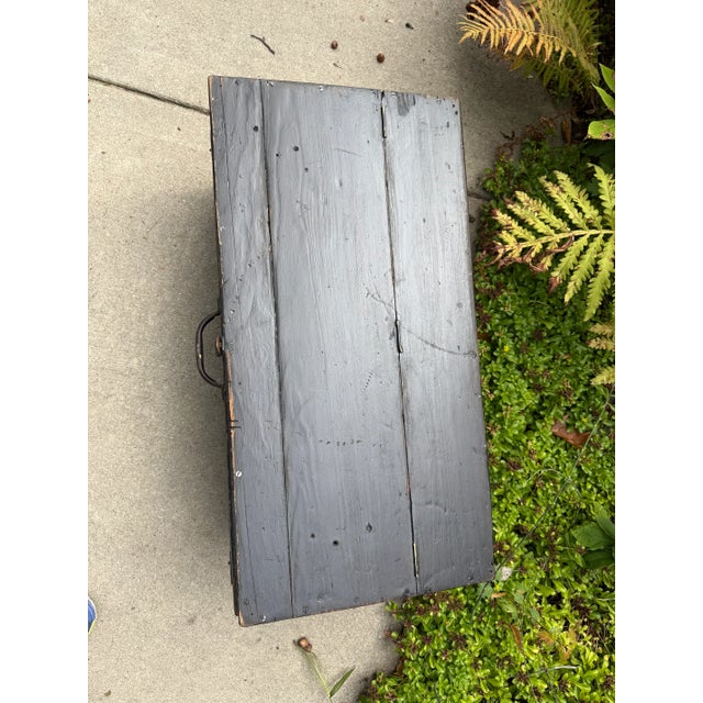 Wood Rustic Black Painted Wood Tool Storage Bench Coffee Table For Sale - Image 7 of 13