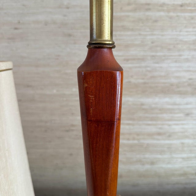 Mid 20th Century Mid 20th Century Danish Modern Teak and Brass Table Lamp For Sale - Image 5 of 9