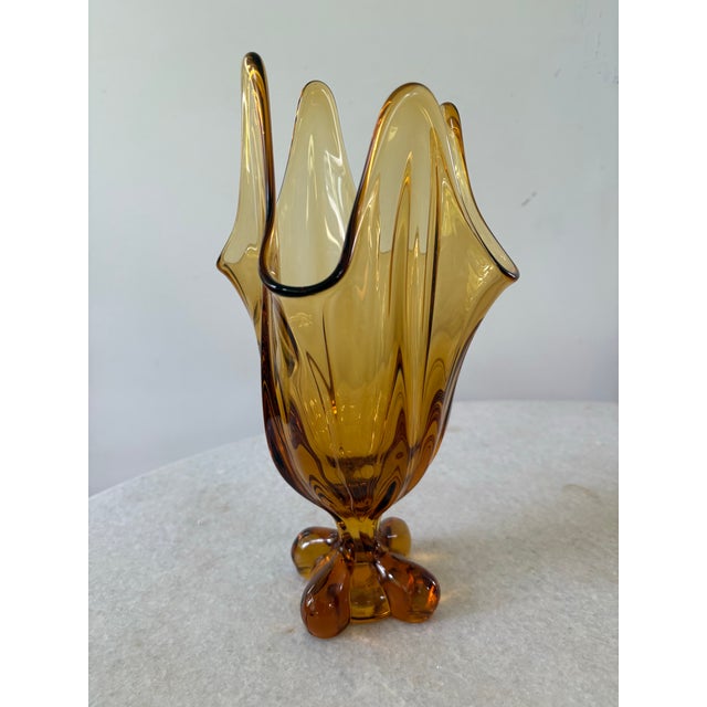 Mid-Century Modern Amber Glass Swung Vase For Sale - Image 4 of 4