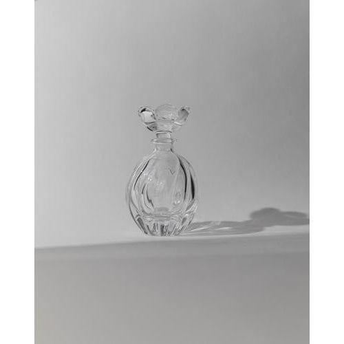 Vintage Curved Hand-Blown Murano Glass Perfume Bottle with Floral Stopper, 1950s For Sale - Image 5 of 11