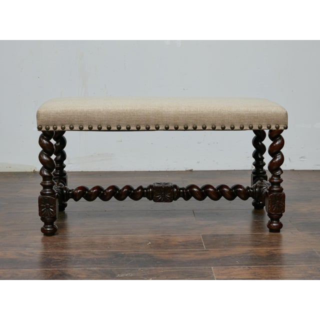Wood English Barley Twist Bench With Upholstered Seat, Circa 1900 For Sale - Image 7 of 18