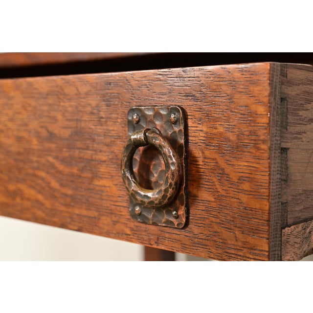 Lifetime Furniture Antique Mission Oak Arts & Crafts Desk or Library Table, Circa 1910 For Sale - Image 10 of 17