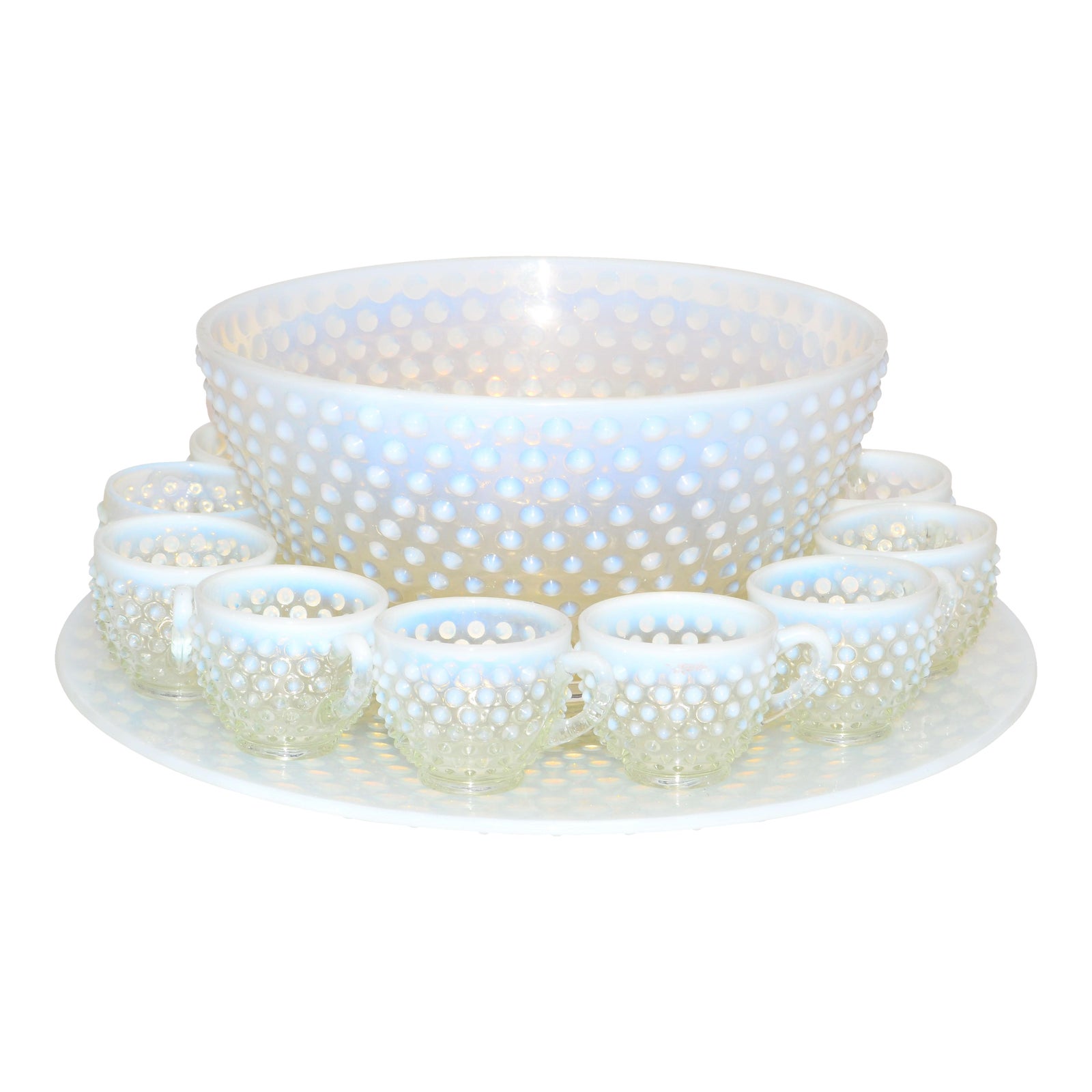 Duncan & Miller Hobnail Punch Bowl & Cups Set Chairish