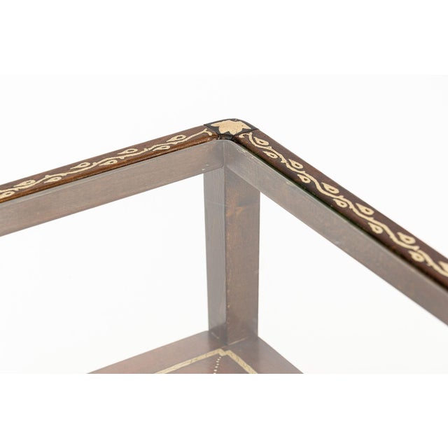 Antique French Art Nouveau Small Handpainted Mahogany Wood & Glass Side Table For Sale - Image 9 of 11