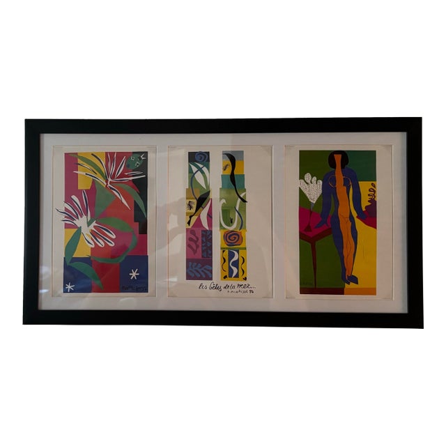 Matisse Postcard Prints From the Jazz Series the Beasts of Sea the Creole Dancer Zulma Framed Matted Signed in Plate For Sale