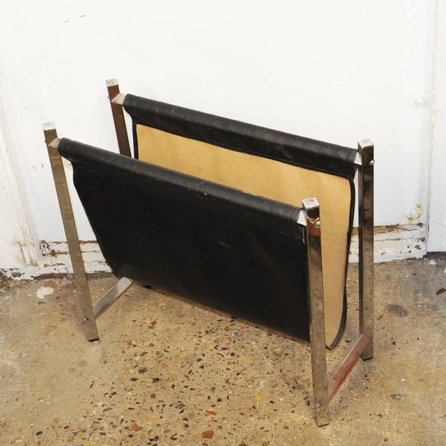 Metal Mid-Century Modern Chrome and Black Leather Magazine Rack, 1960s For Sale - Image 7 of 9