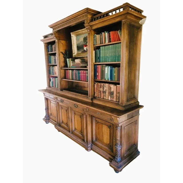 Wood 60% Off! Large Antique European Breakfront Bookcase Cabinet For Sale - Image 7 of 11