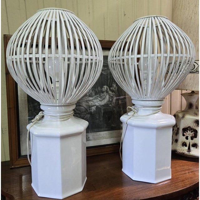 Modern Large Modern Lamps in Ceramic and Painted Wood, Set of 2 For Sale - Image 3 of 10
