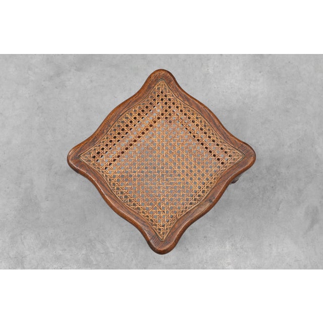 Antique French Wooden Stool with Cane Seat, 19th Century For Sale - Image 6 of 11