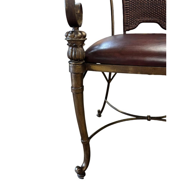 Metal Vintage Maitland-Smith Bronze Finish Metal Armchair With Cane Back and Leather Seat For Sale - Image 7 of 10