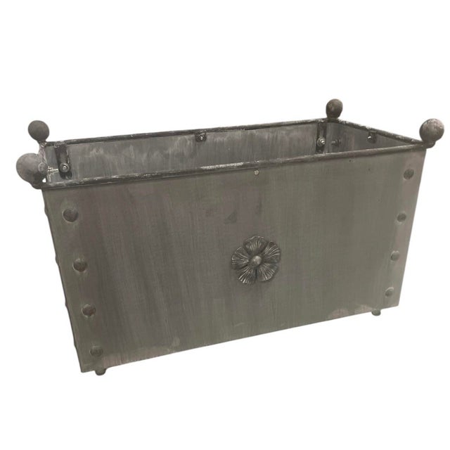 Contemporary Steel Trough Planter With Rosettes and Ball Finials For Sale - Image 4 of 7