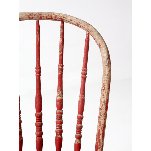 Antique Red Windsor Spindle Back Farmhouse Chair For Sale - Image 10 of 17
