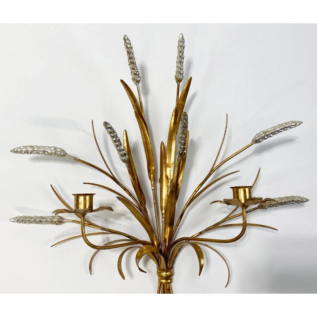 Vintage Tole Gilt Sheaf of Wheat Candle Wall Sconce For Sale - Image 4 of 6