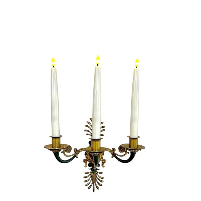 Antique Pair French Empire Gilt Bronze Candle Sconces Floral Scroll Arms For Sale - Image 4 of 17