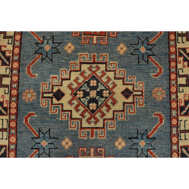 2020s Kazak Rug 2’8” X 4′ Blue Wool Tribal Hand-Knotted Oriental Carpet For Sale - Image 5 of 10