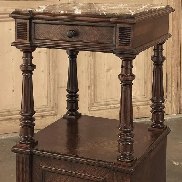 19th Century French Louis XVI Rosewood Marble Top Nightstand For Sale - Image 9 of 13