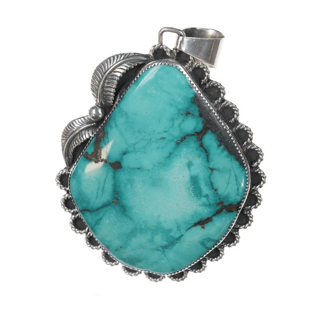 Native American Huge Vintage Native American sterling and turquoise pendant For Sale - Image 3 of 7