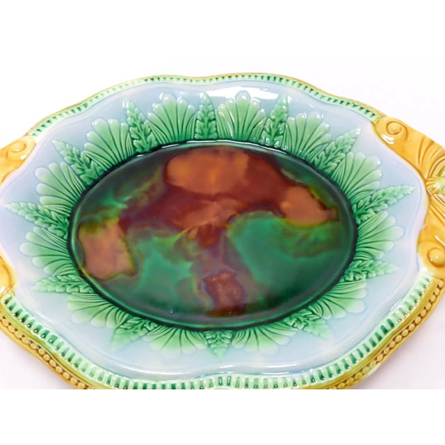 Beautiful Antique Victorian Majolica Bread Serving Tray With Nice Colors - Circa 1880s For Sale In Boston - Image 6 of 13