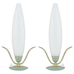 Mid-Century Italian Sputnik Mint and Satinated Glass Table Lamps, 1950s, Set of 2