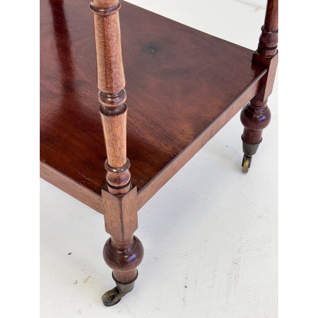 Wood English Mahogany Two-Tier Georgian Style Side Table on Casters, Circa 1930s For Sale - Image 7 of 15