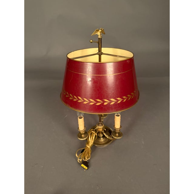 Early 20th Century French Bronze and Tall French Bouillotte Style Table Lamp With Red Hand-Painted Shade For Sale - Image 14 of 16