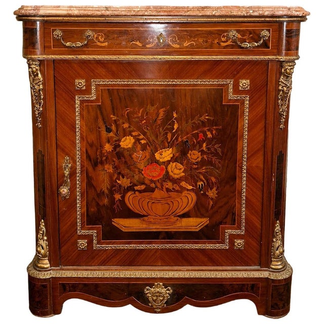 Napoleon III Style Side Table in Floral Marquetry with Marble Top For Sale - Image 6 of 6