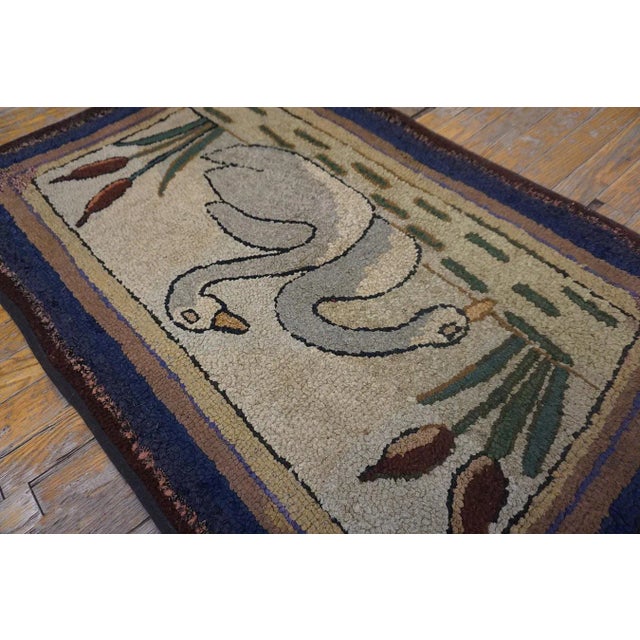 1940s Unique White Ivory Color With Special Animalia Pattern Vintage Pictorial American Hooked Rug For Sale - Image 5 of 11