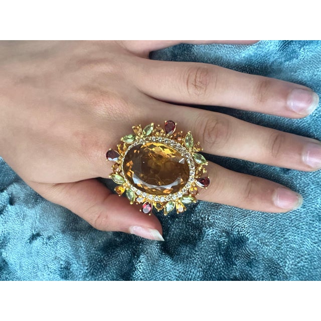 Bochic “Orient” Vintage Citrine, Peridot & Rhodolite Ring Set In 18K Gold & Silv For Sale In New York - Image 6 of 15