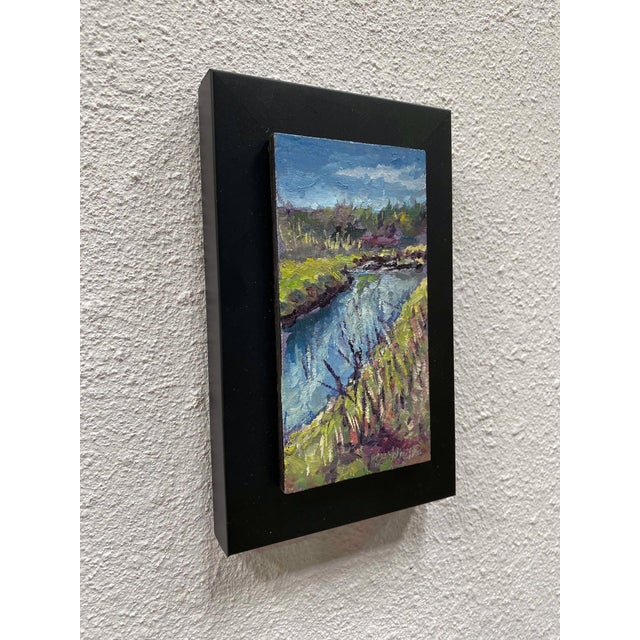 Impressionist Highline Canal 2 by Delton Demarest | Oil on panel Landscape featuring a river and greenery. For Sale - Image 3 of 5