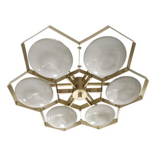 21st Century Hive Satin Brass Glossy Gray Murano Flush Mount by Fabio LTD For Sale