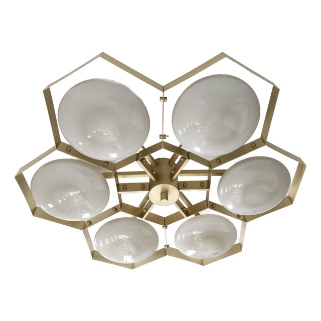 21st Century Hive Satin Brass Glossy Gray Murano Flush Mount by Fabio LTD For Sale